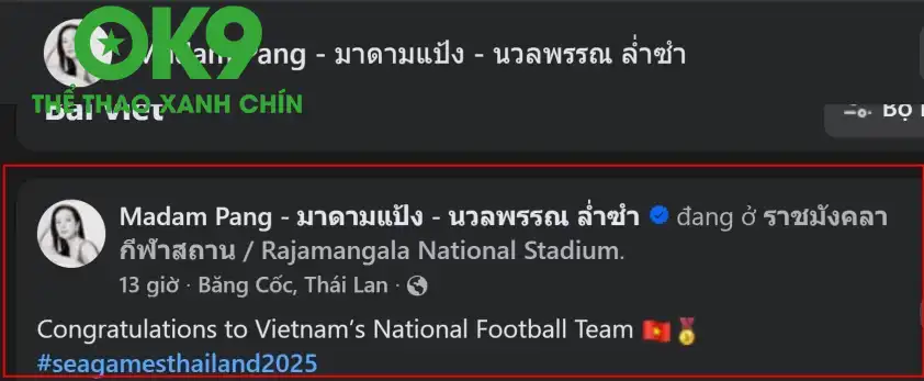 Bà Madam Pang chúc mừng U22 Việt Nam giành HCV.